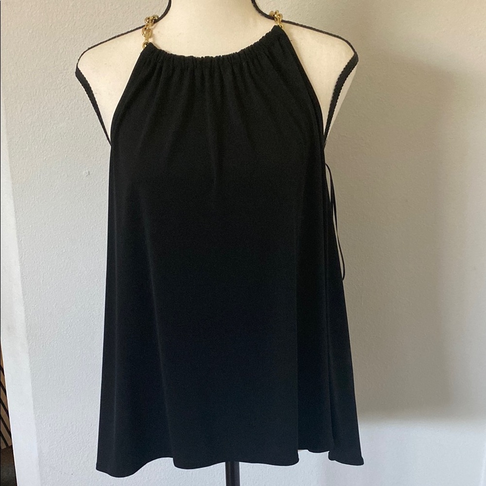 Michael Kors Black Halter Top with Gold Accents